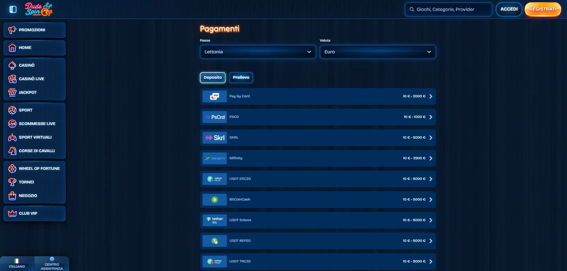 Metodi di pagamento accettati da Dudespin Casino &mdash; carte, crypto e e-wallet