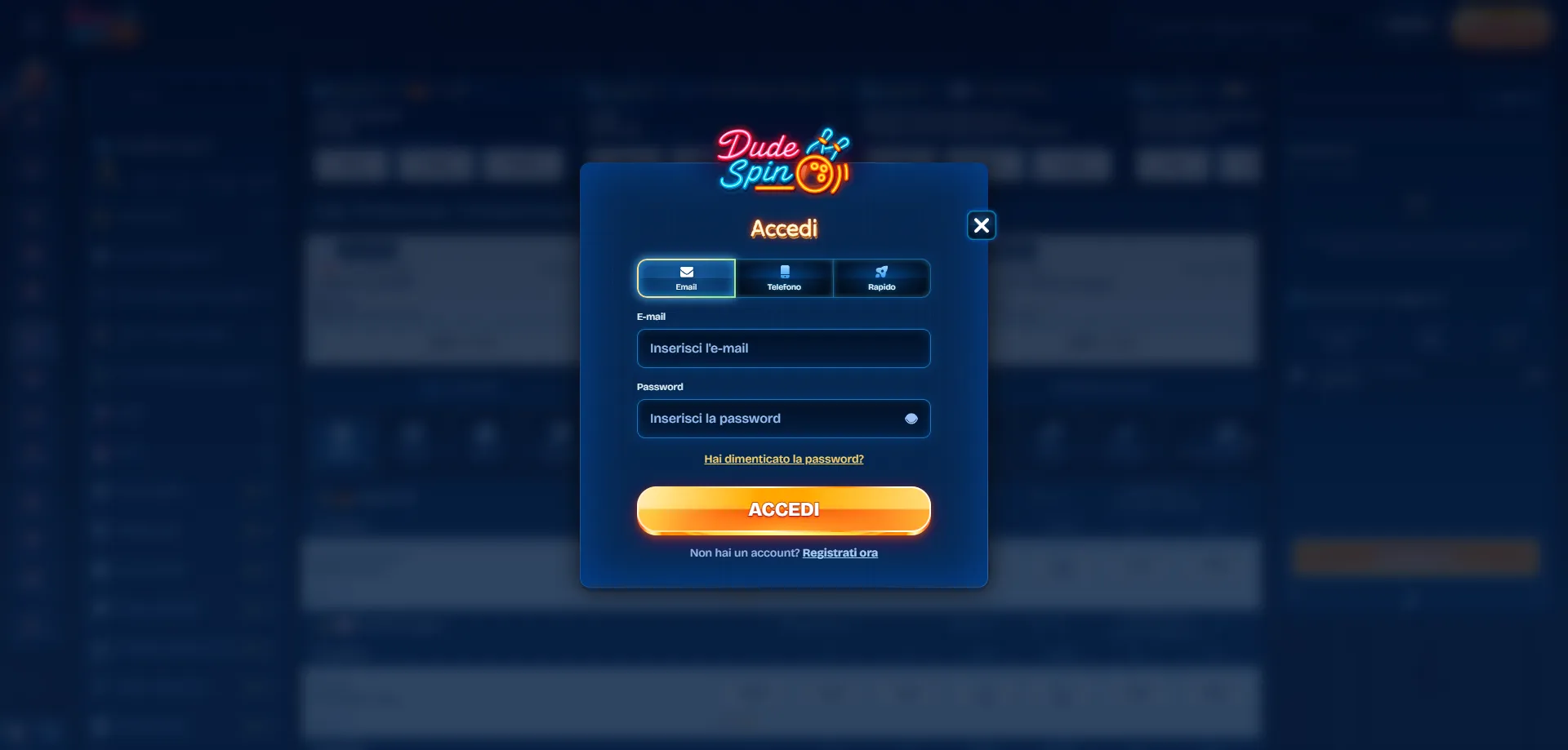 Accesso e registrazione account Dudespin Casino passo dopo passo